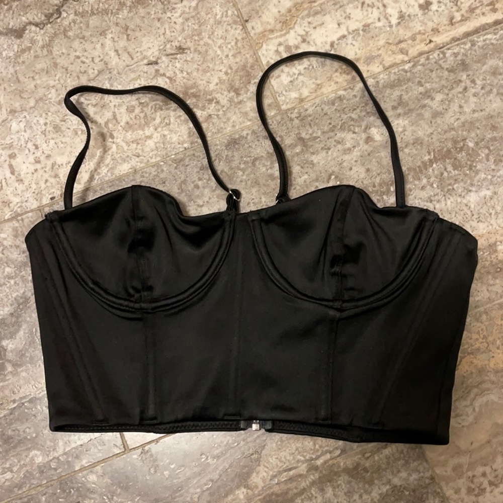 White Fox Black Satin cropped corset
